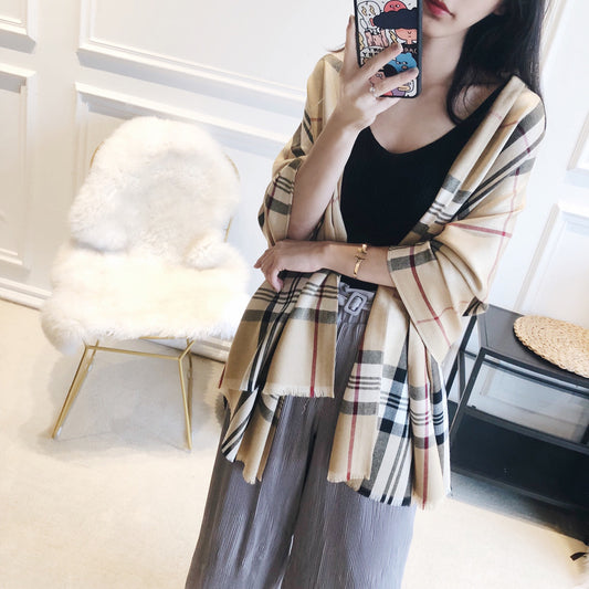 Fashion Plaid Cashmere Shawl Dual-use Scarf