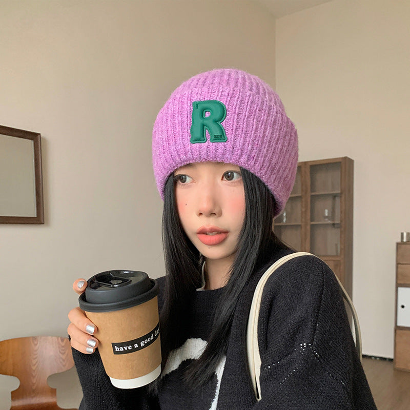 Loose Big Head Circumference Letters Woolen Cap Winter