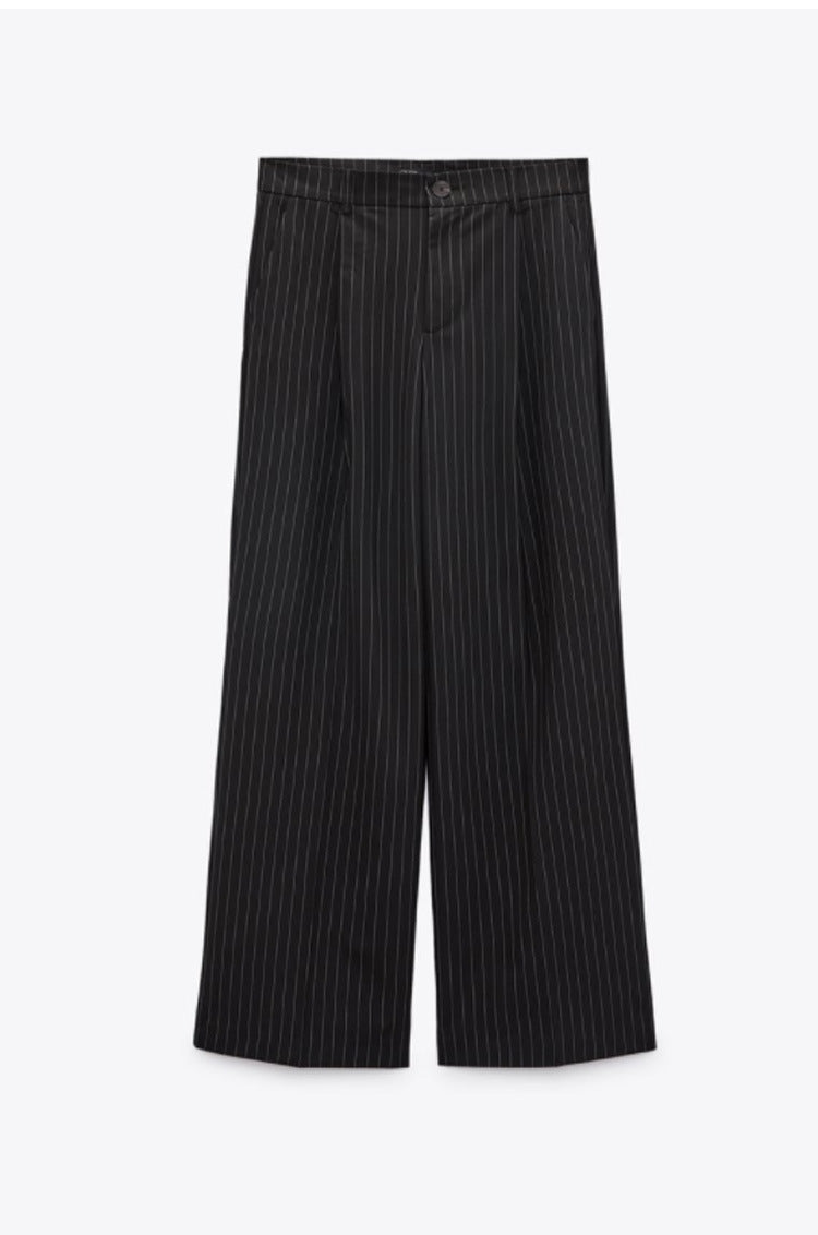 Casual Zipper And Button Closure Front Pleated Design High Waist Trousers