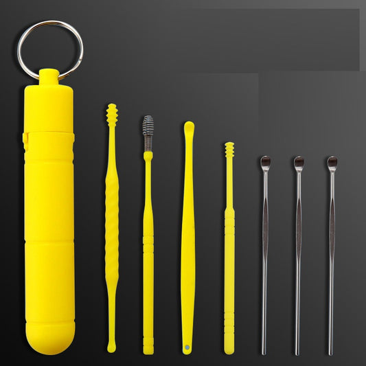 Black Ear Pick Suit 7-piece Spiral Double-headed Spring Ear Cleaning Tool Set