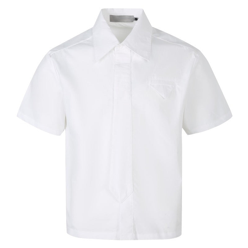Cleanfit American Retro Casual Loose Fake Tie Design Short Sleeve Shirt