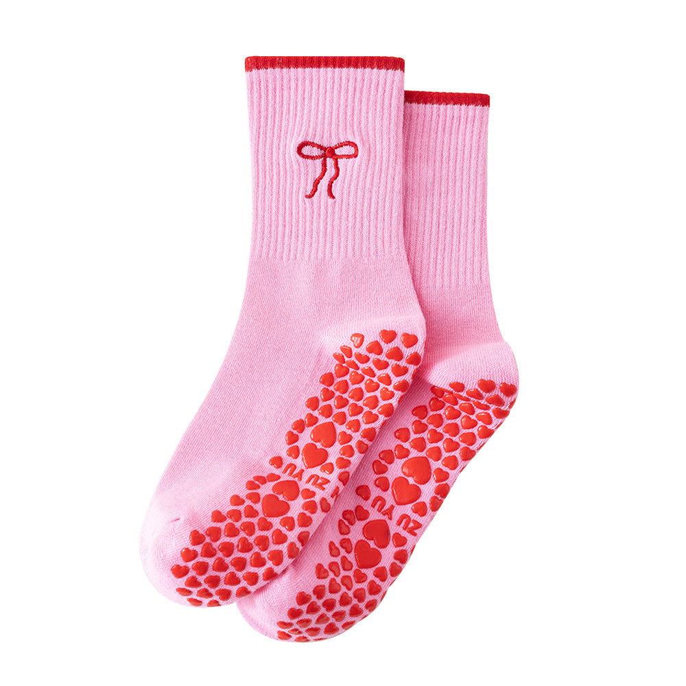 Womens Mid-calf Cotton Yoga Socks With Breathable Embroidery