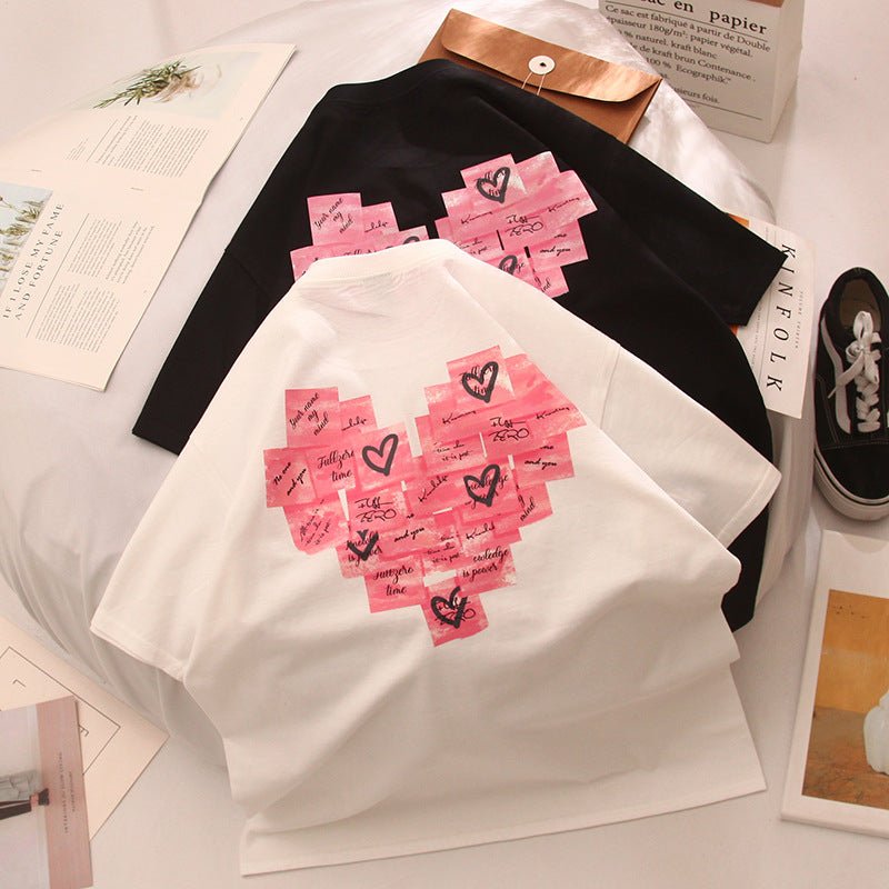 Summer New Printed Alphabet Cartoon Couple Short-sleeved T-shirt Men And Women