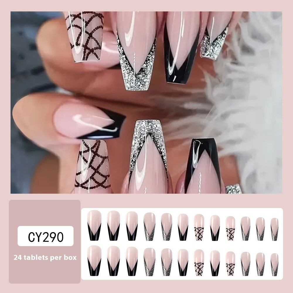 Blue Edge French Gradient Contrast Leopard Print Nail Tips