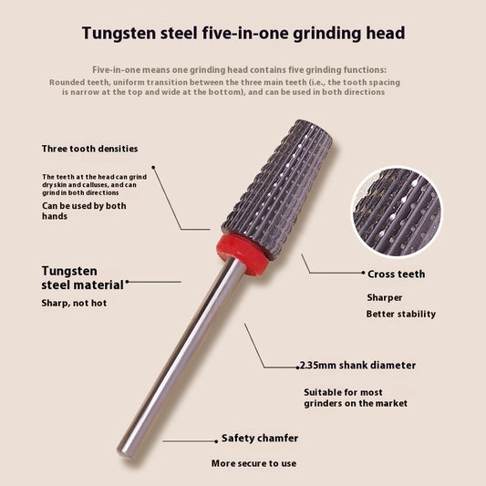 Five-in-one Tungsten Steel Cross Tooth Plating Color Alloy Nail Beauty Polish Removing Modified Peeling Grinding Head