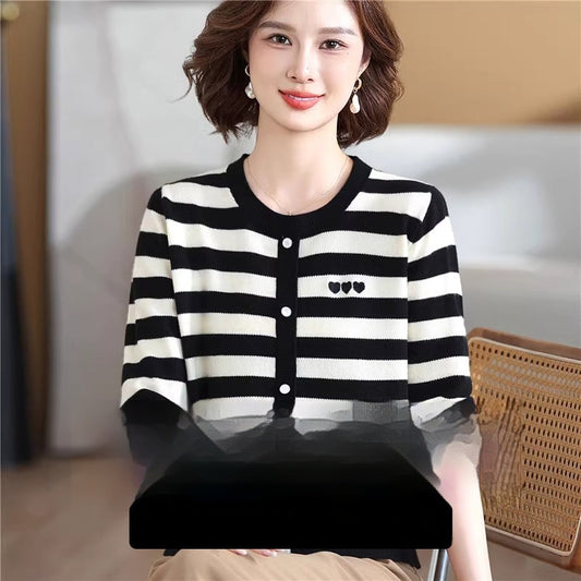 New All-matching Striped Loose Plus Size Top