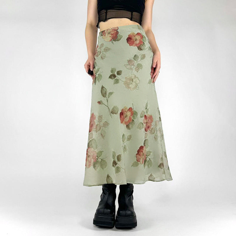French Style Fresh And Chic Printed Slimming Bodycon Skirt