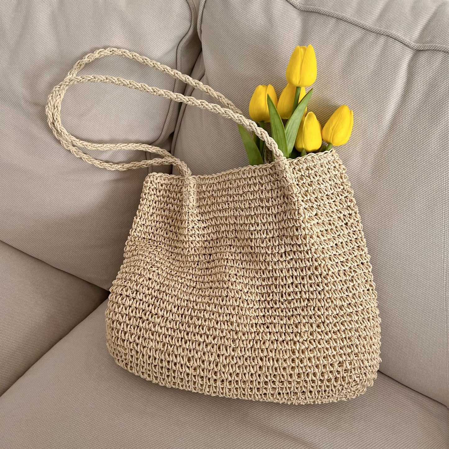 One-shoulder Large Capacity Straw Portable Simplicity Leisure Woven Bag