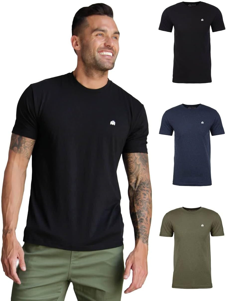 Mens T Shirt with Logo - Short Sleeve Crew Neck Soft Fitted Tees S - 4XL Fresh Classic Basic Tshirts