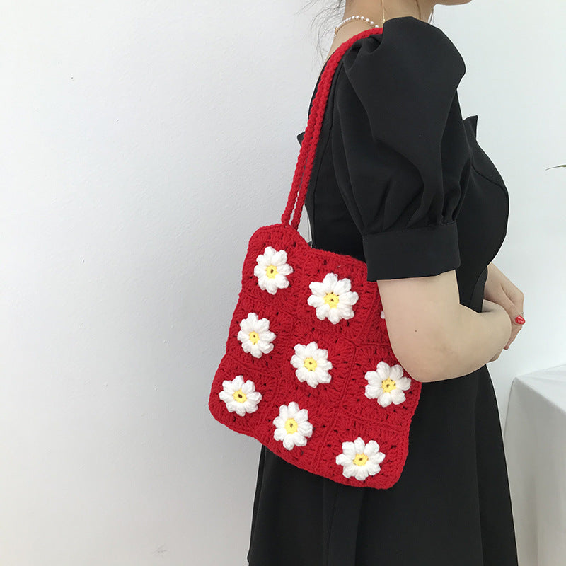 Small Daisy Oblique Crochet Shoulder Knitted Woolen Bag