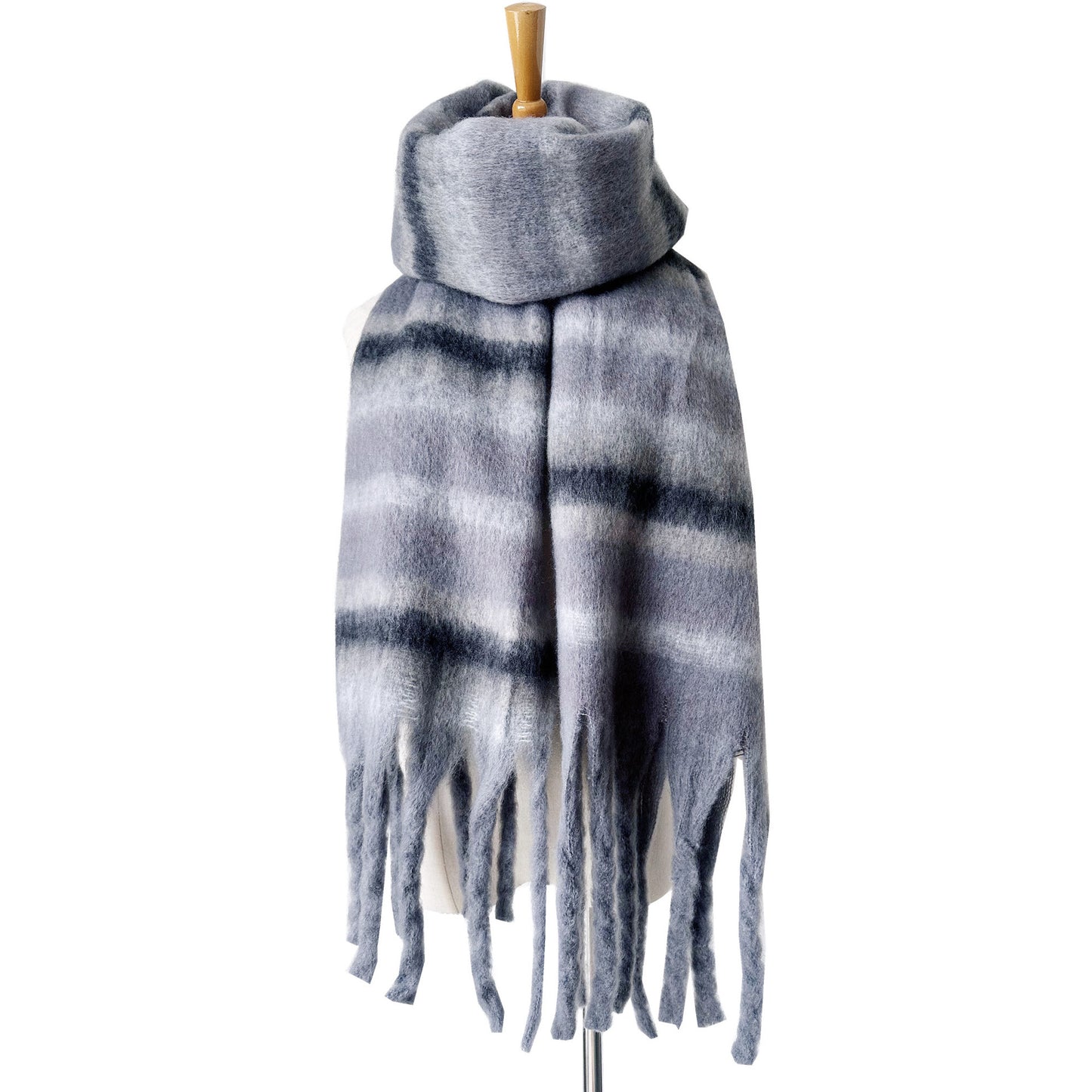 European And American Winter Thickened Circle Yarn Thick Braid Tassel Striped Scarf Shawl