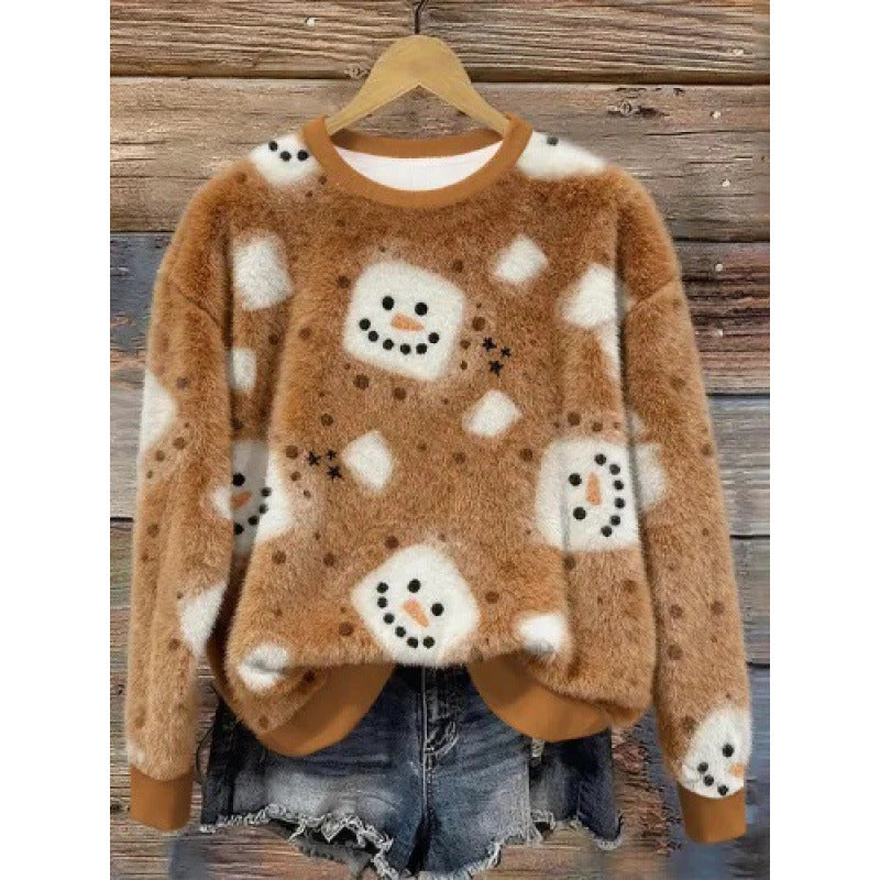 Womens Autumn Winter Christmas Cartoon Puppy Crew-Neck Sweatshirt