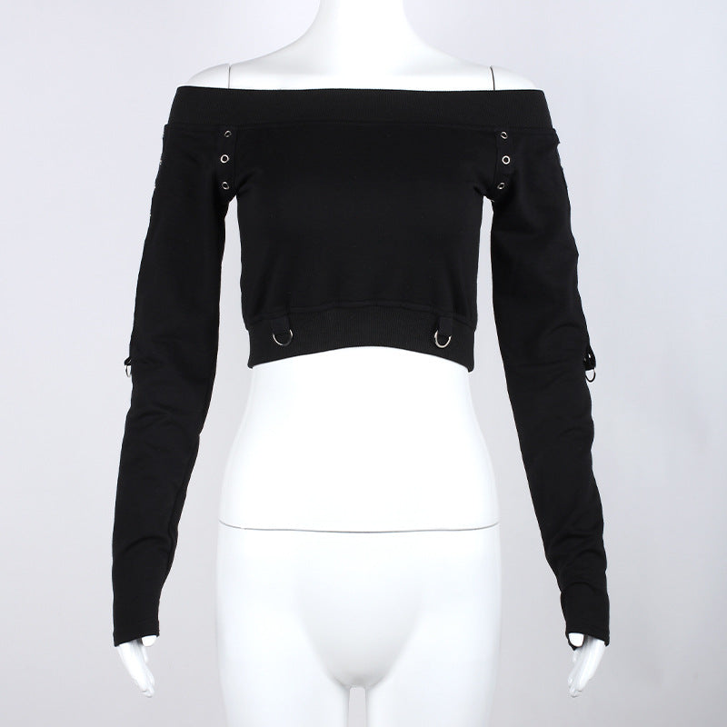 Women's Off-neck Solid Color Slim Fit Midriff-baring Sweater