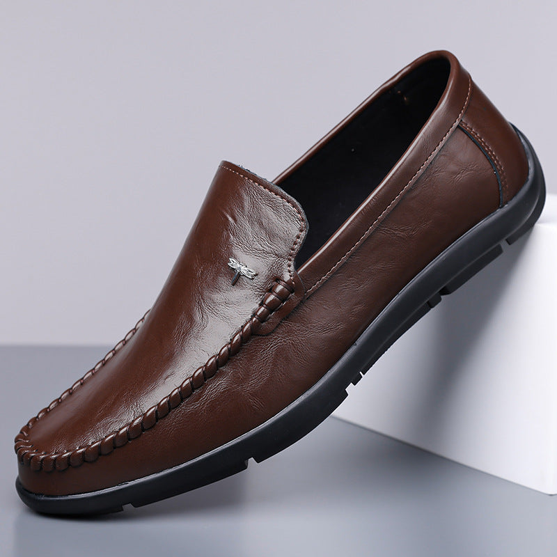 Mens Casual Breathable Leather Slip-on Shoes With A Soft Sole