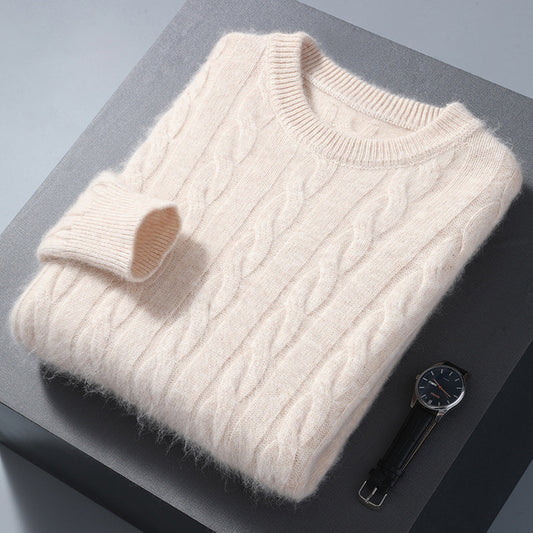 Men's Round Neck Pullover Thickened Mink Sweater Loose Casual Solid Color Knitted Base Cardigan