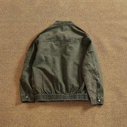 Personalized Stand Collar Snap Collar Washed Classic All-match Retro Bomber Jacket