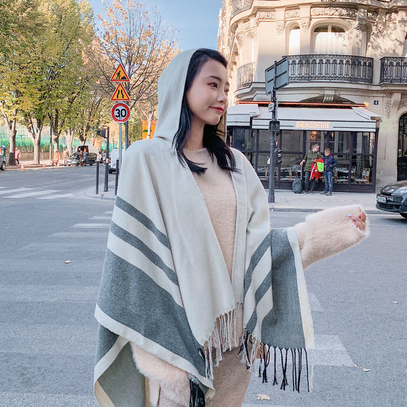 Badge Belt Buckle Scarf Shawl Thickened And Lengthened Cloak
