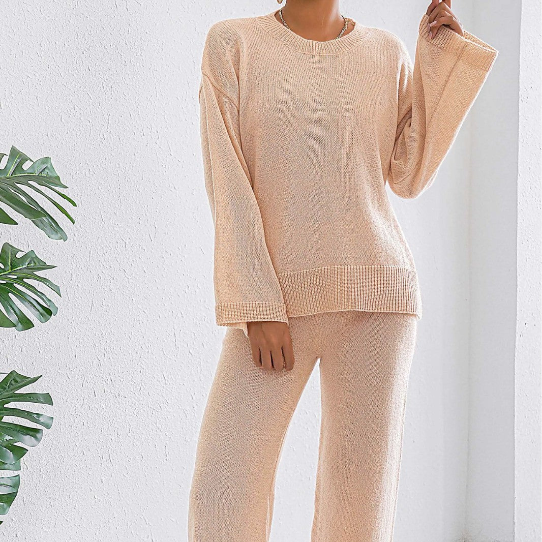 Loose Comfort And Casual Pullover Sweater Straight Wide Leg Pants Trousers Two-piece Set