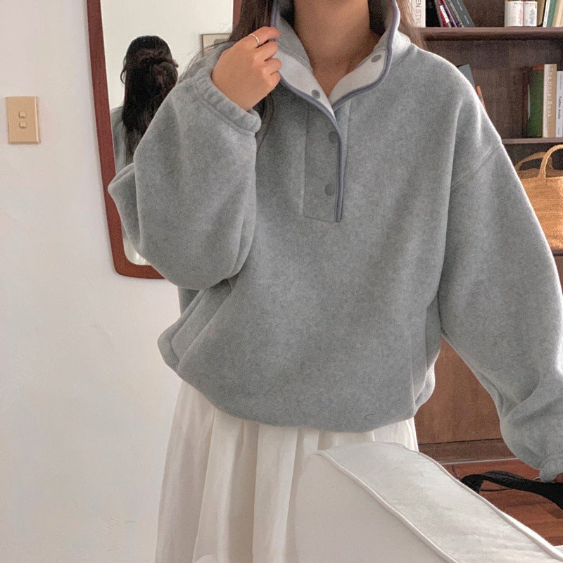 Stand Collar Fleece Loose Sweater Top