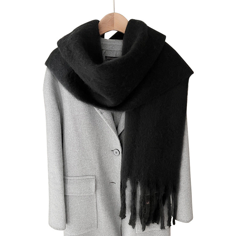 Mohair Casual Stil Blød Fluffy Ensfarvet Varmt Tørklæde