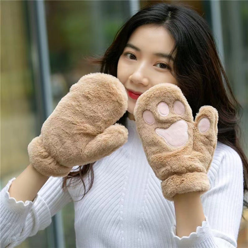 Plush Thickened Warm Plush Gloves Finger Cute Simple White Gloves