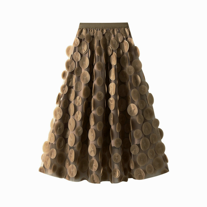 Three-dimensional Polka Dot Black Mesh Skirt