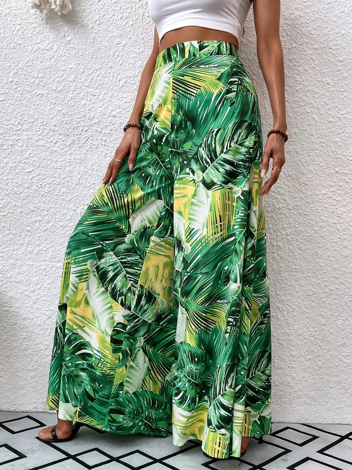 Fashionable Chiffon Floral Wide-leg Pants For Women