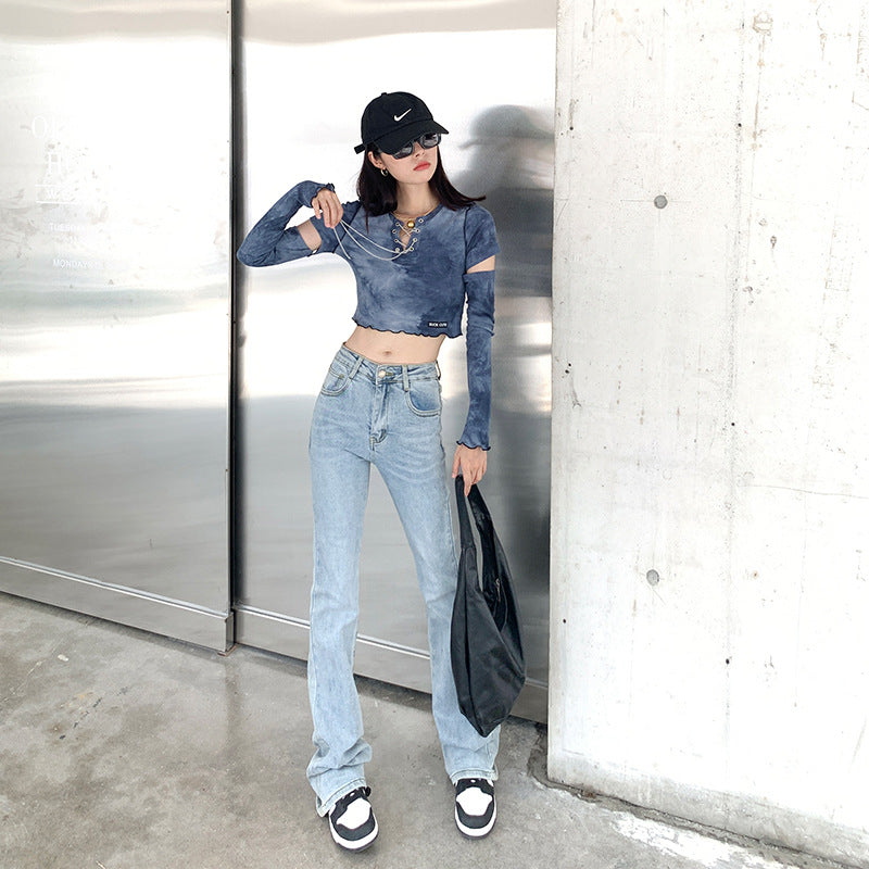 Women's High Waist Loose Tall Straight Flared Mopping Pants