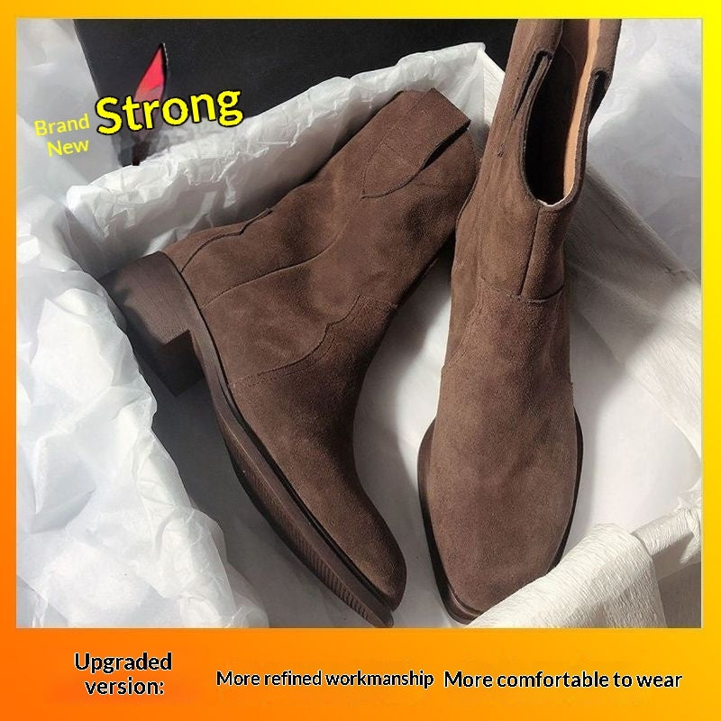 Womens Retro Three-Color Slip-On Ankle Boots