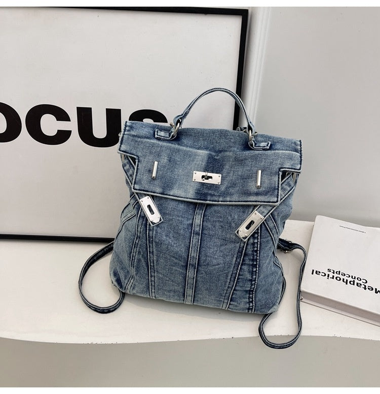Retro Washed Denim Backpack Design Sense
