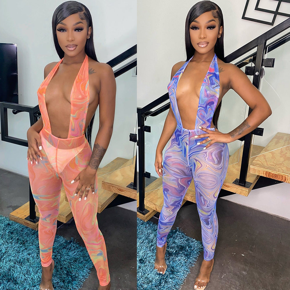 See-through Backless Backless Women's Jumpsuit