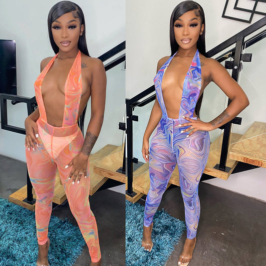 See-through Backless Backless Women's Jumpsuit