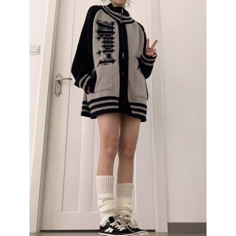 American Retro Cardigan Knitted Coat Women's Zip Sweater