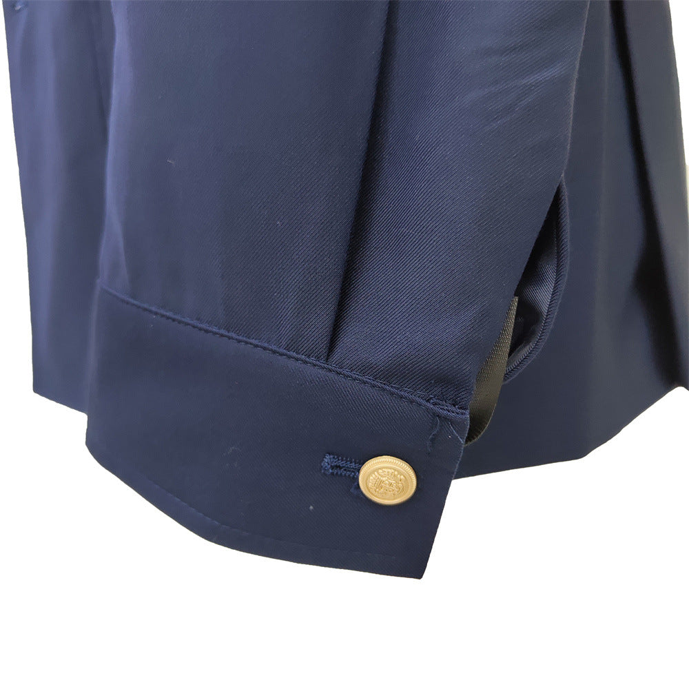 Slim-fit Zhongshan Suit Navy Blue Men's Suit Two-piece Suit