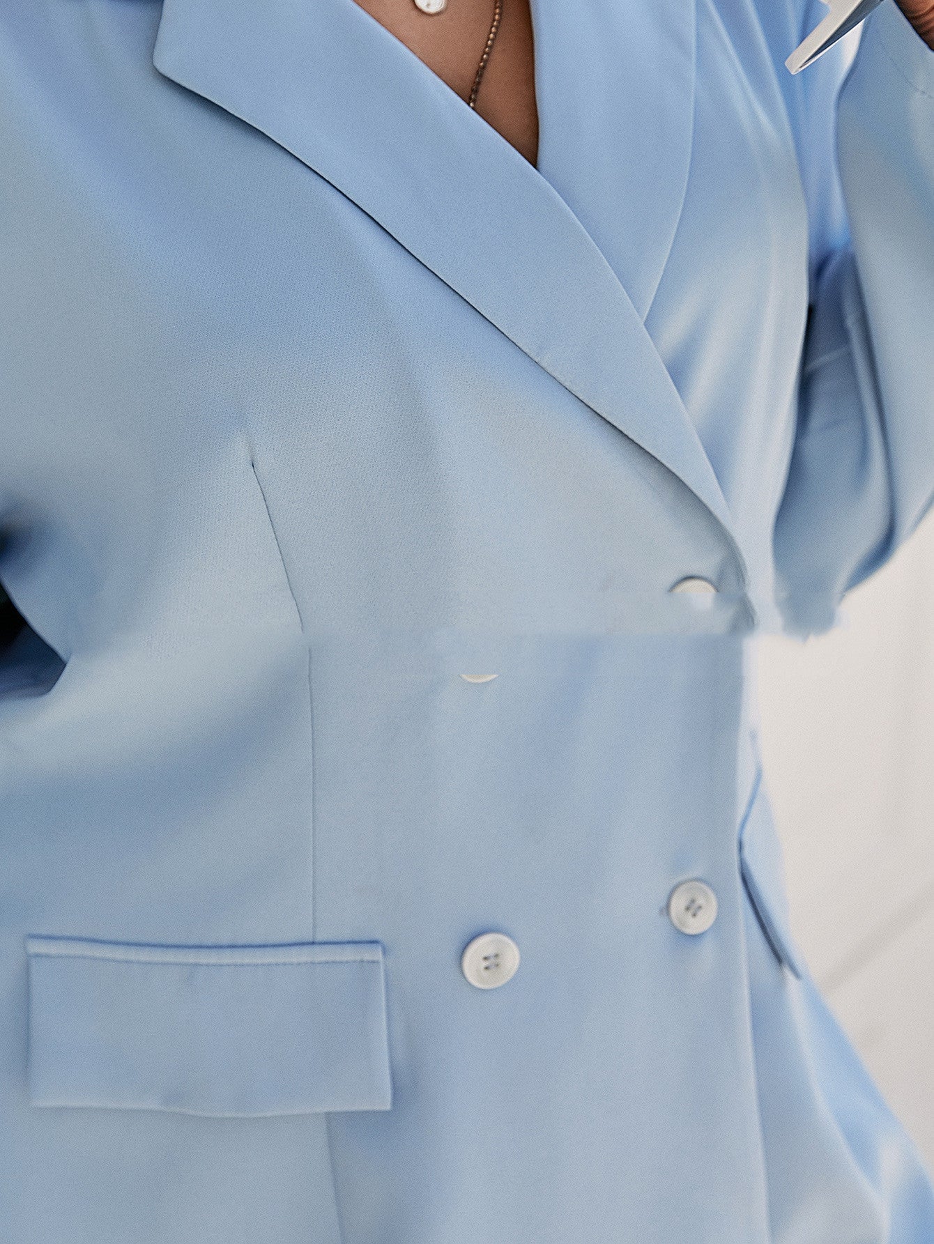 Blue Temperament Commuter Suit Collar Solid Color Waist Jacket