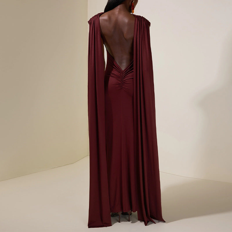 Womens Sleeveless Pleated Elegant Sheath Deep Red Dress
