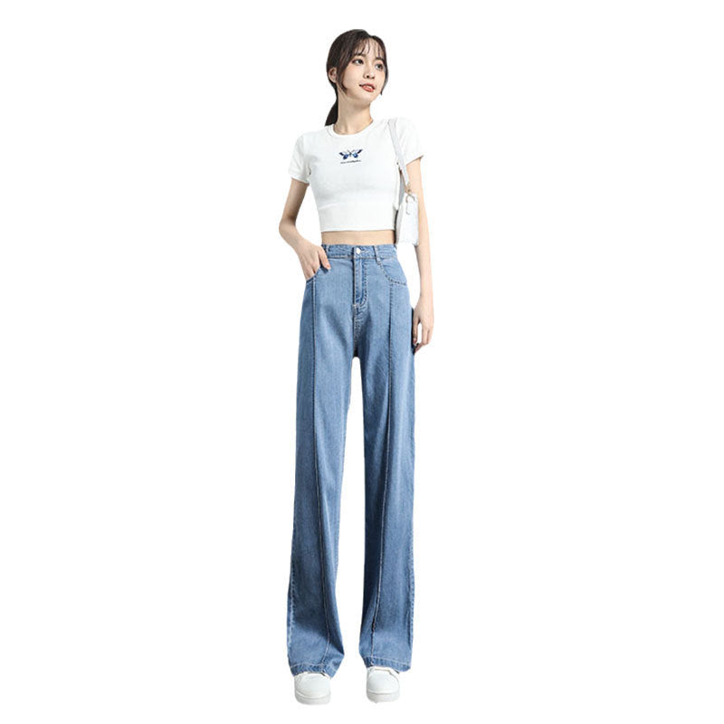 High Waist Straight Small Ice Silk Wide-leg Pants