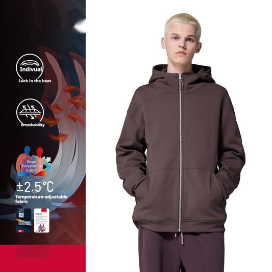 Smart Temperature Control Velvet Zipper Hooded Jacket
