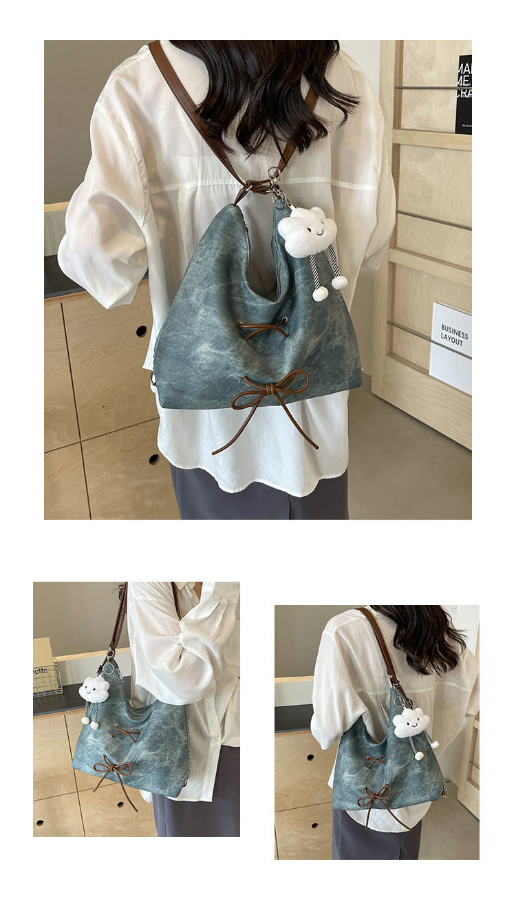 Retro Denim Bag Women's Large Capacity Shoulder Messenger Bag Versatile Backpack