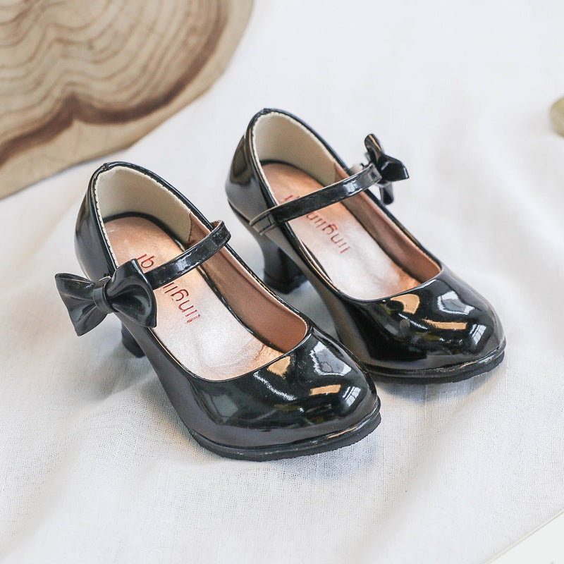 Fashion Girls' Solid Color High Heel Casual Leather Shoes