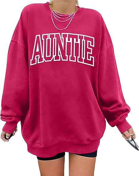 Sweatshirt, oversized rundhalset trøje, tante bogstavprint, lange manchetter