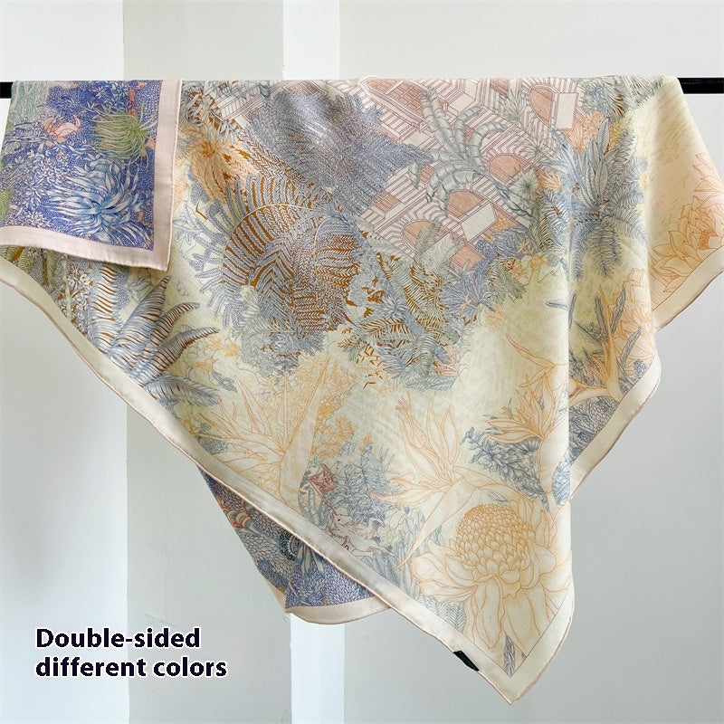 Tropical Rainforest FINSBURY Double-sided Different Color Silk Wool Large Kerchief