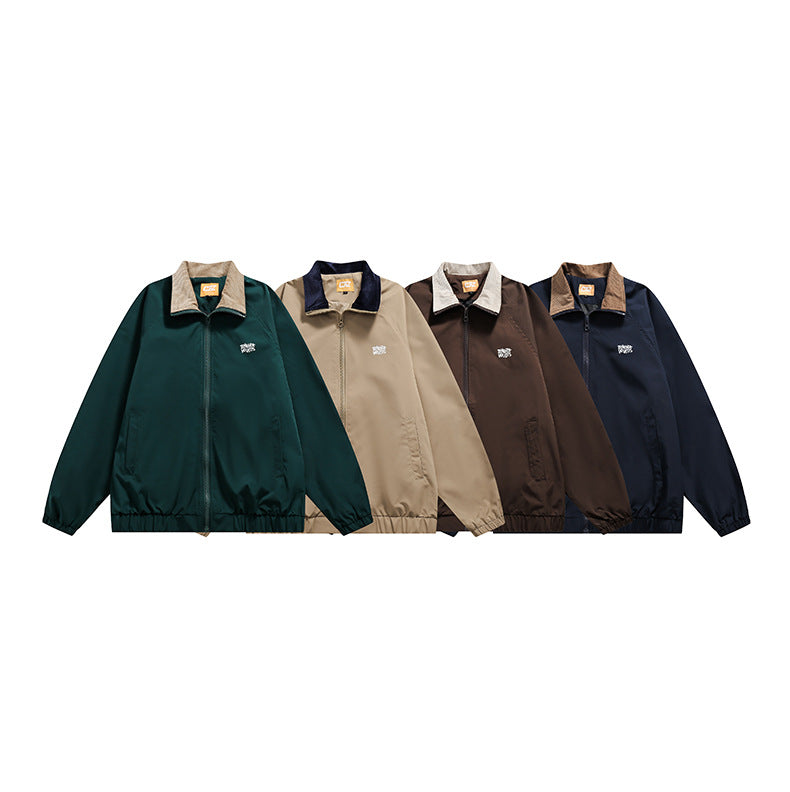 Men's Solid Color Simple Letter Printing Lapel Jacket Trendy Campus Youth Coat