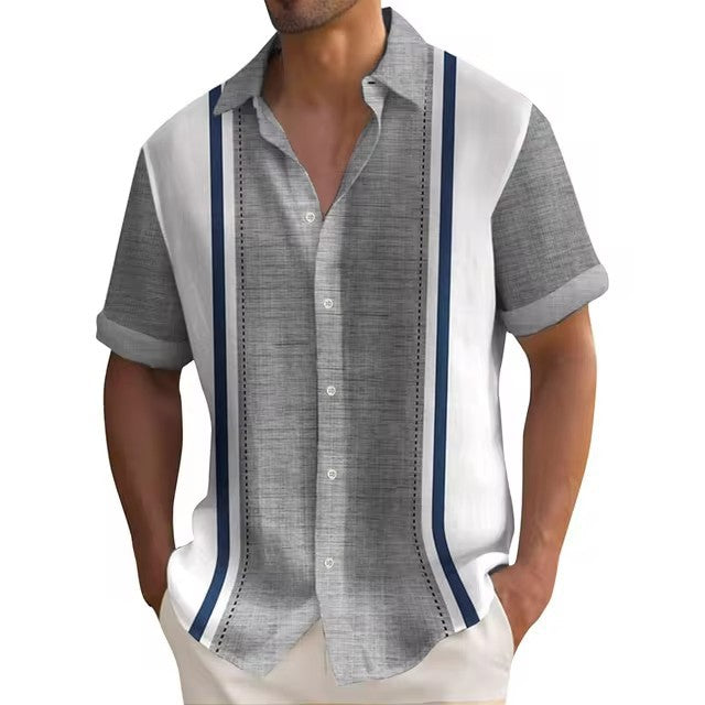 Digital Printing Summer Striped Shirt Male