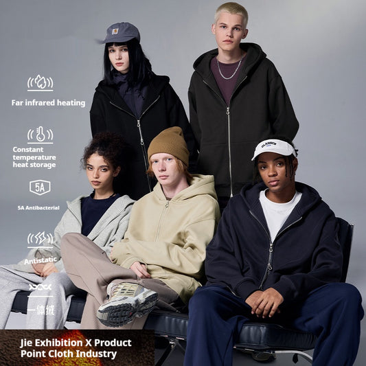 Flame Single-layer Fleece-lined Hooded Jacket Solid Color Double-headed Zipper Jacket