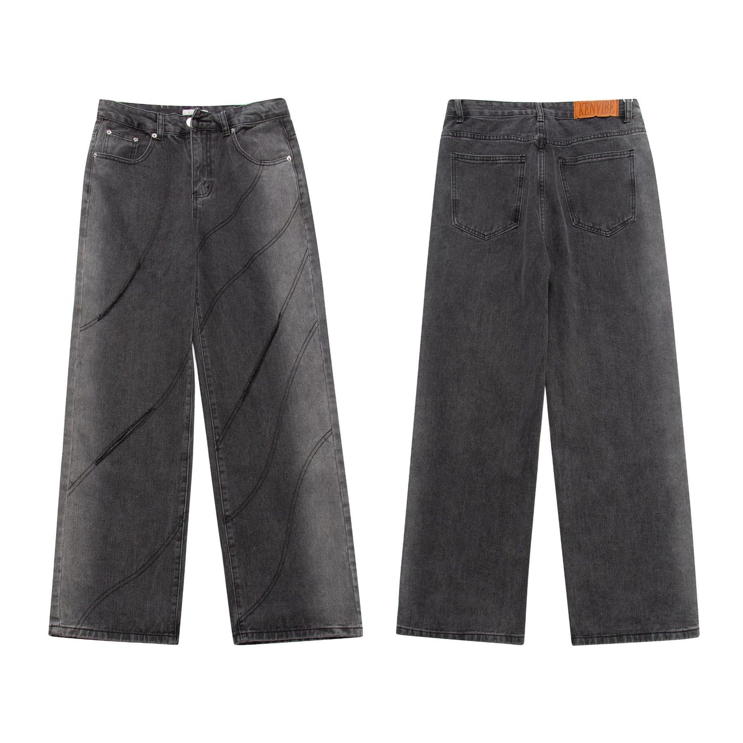 Chaopai Worn-out Hole Straight High Waist Denim Casual Pants