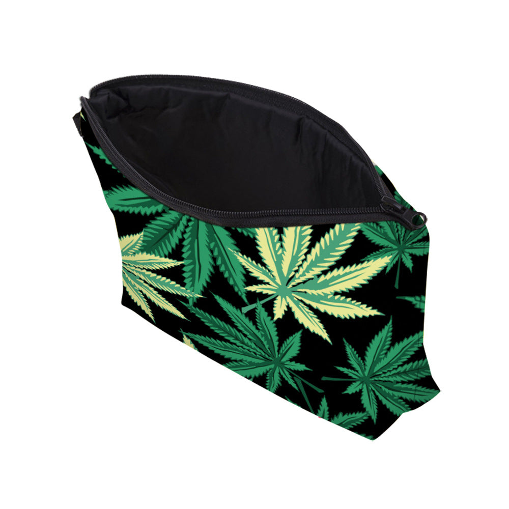 Printed Leaf Waterproof Double Layer Cosmetic Bag