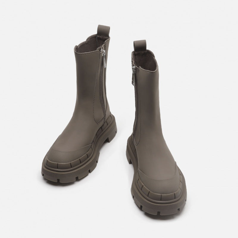 Side Zipper Martin Boots With Thick Soles Are Slim