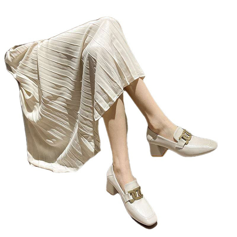 Women's Leather High-heeled Shoes All-match Thick Heel