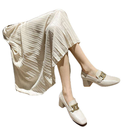 Women's Leather High-heeled Shoes All-match Thick Heel